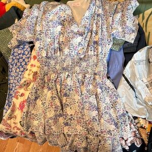 Pink Lily Floral Mini Dress - Blue and White